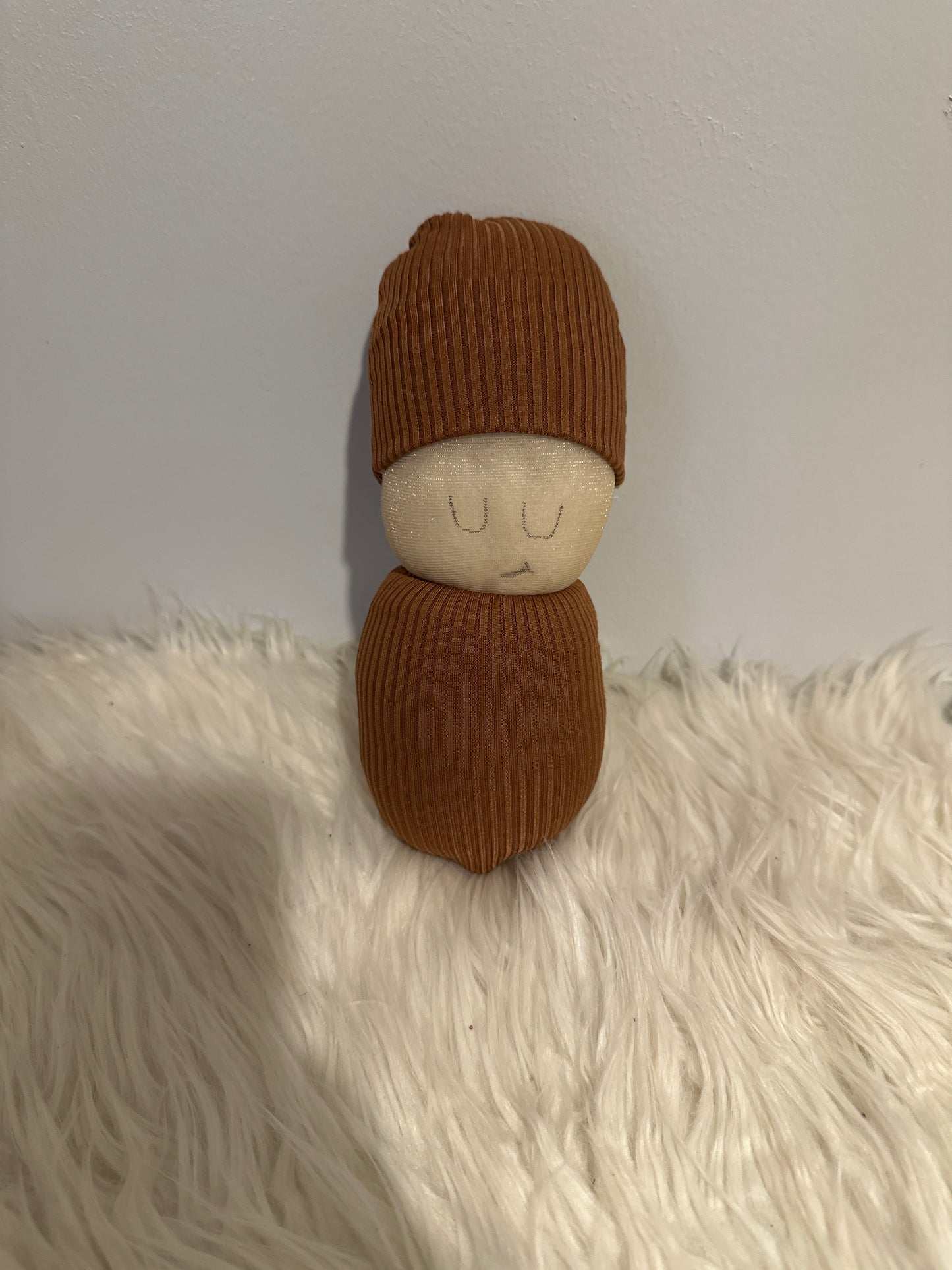 Brown Ribbed Smile Doll with Hat #45