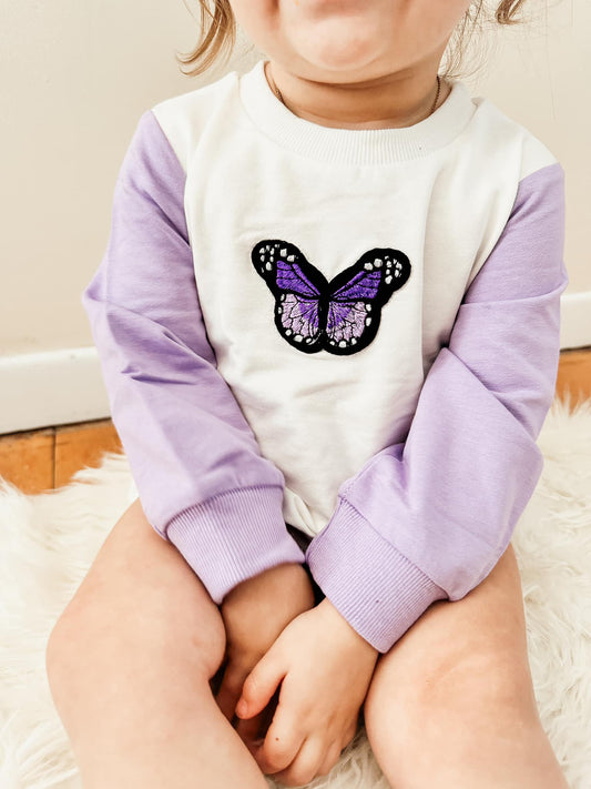 Purple Embroidered Butterfly Romper RTS