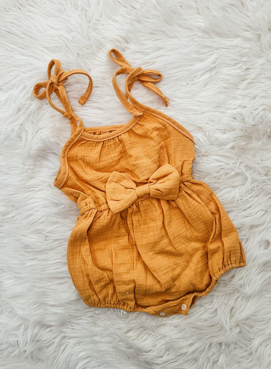 Mustard Tied Sleeve Bow Romper RTS