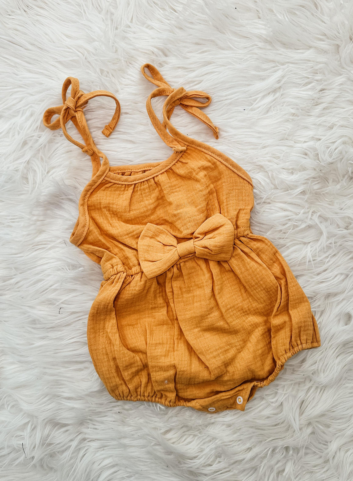 Mustard Tied Sleeve Bow Romper RTS