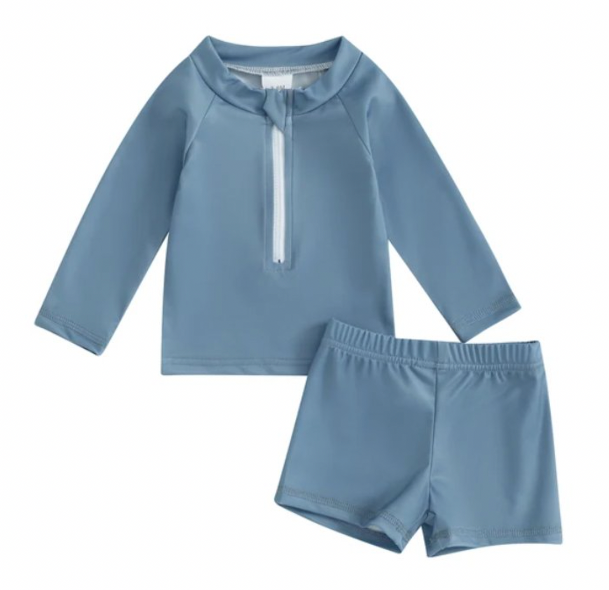 Blue Solid Long Sleeve Two Piece Swim