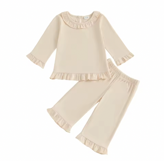 Beige Frill Solid Pant Set