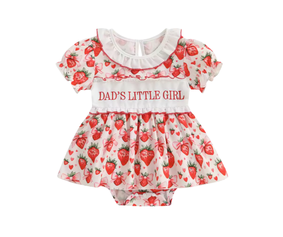 Dad's Little Girl Strawberry Bow Skirted Romper