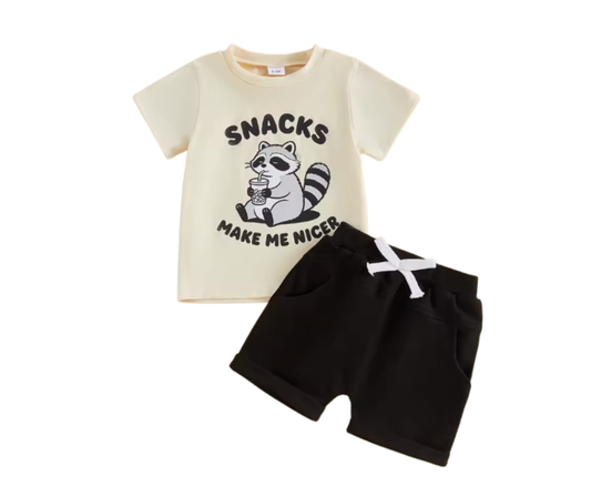 Snacks Make Me Nicer Raccoon Short Set