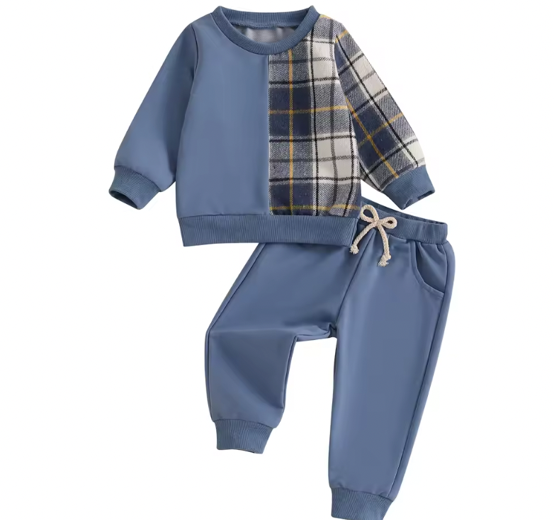 Blue Plaid Patchwork Lounge Set