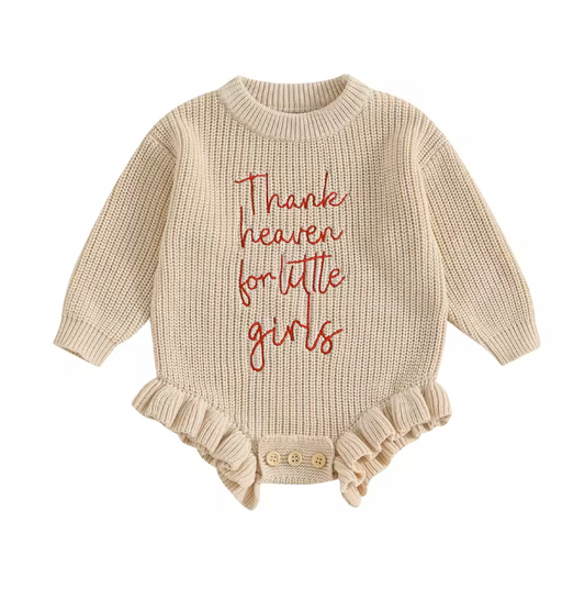 Beige Embroidered Thank Heaven Knit Romper