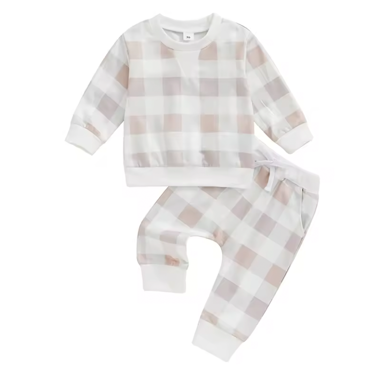 Ivory Plaid Lounge Set