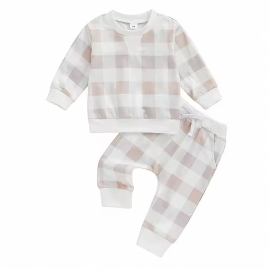Ivory Plaid Lounge Set