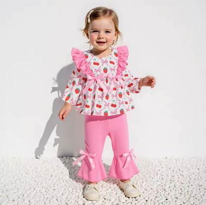 Strawberry and Bows Pink Ruffle Bell Set
