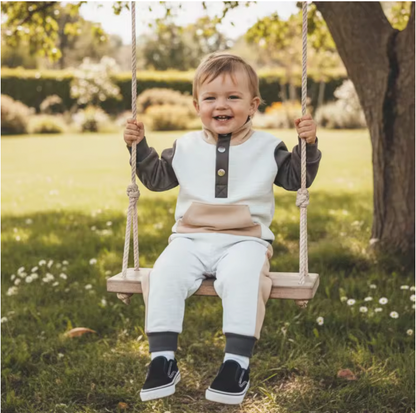 Brown and Cream Colorblock Button Lounge Set