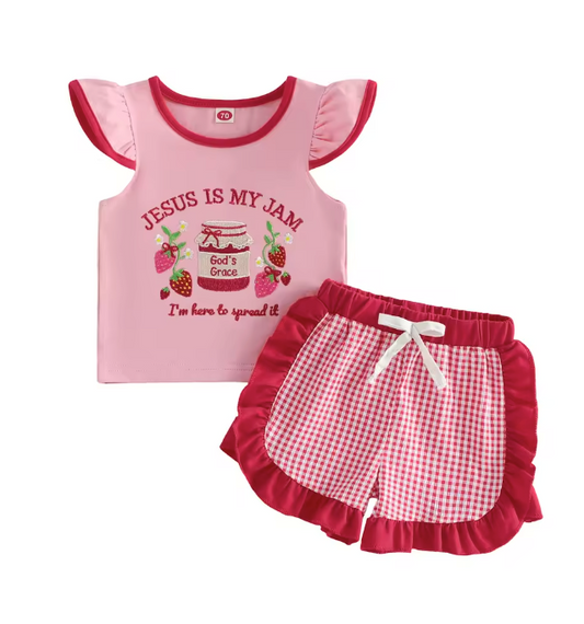 Jesus is my Jam Embroidered Strawberry Short Set