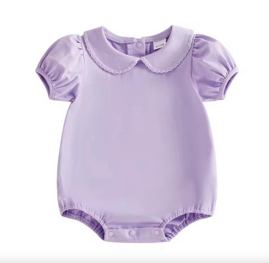 Purple Puff Sleeve Bubble Romper