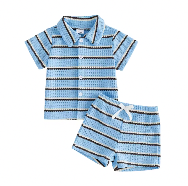 Blue and Cream Striped Short Set