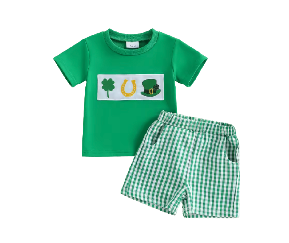 Leprechaun Gingham Green Short Set
