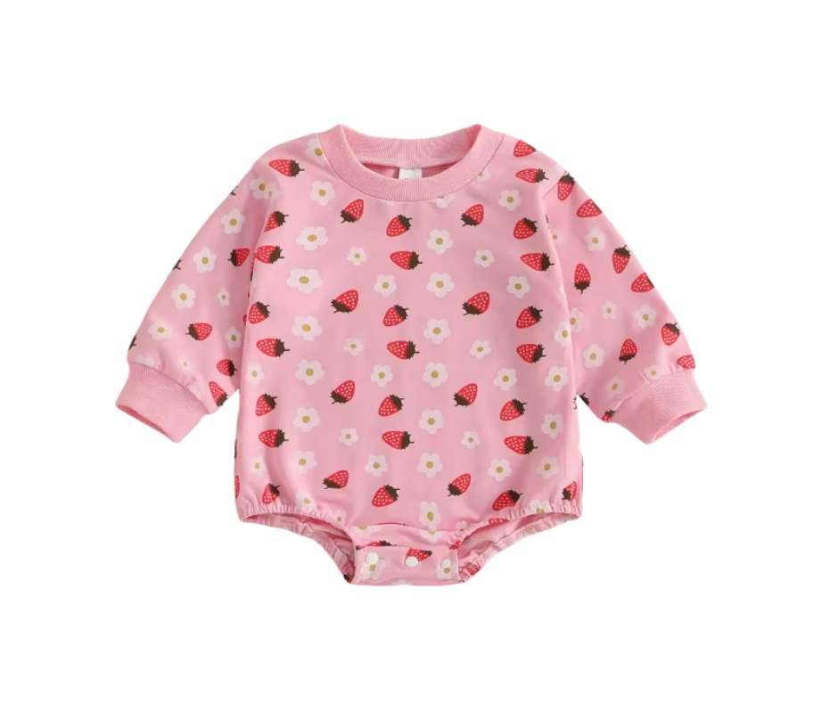 Pink Strawberry Daisy Long Sleeve Bubble Romper