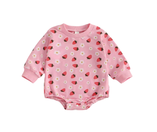 Pink Strawberry Daisy Long Sleeve Bubble Romper