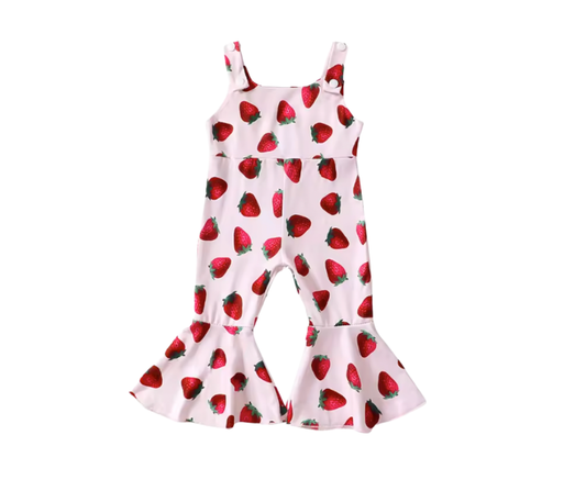 Pink Strawberry Button Bell Jumpsuit
