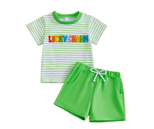 Rainbow Lucky Charm French Knot Striped Short Set