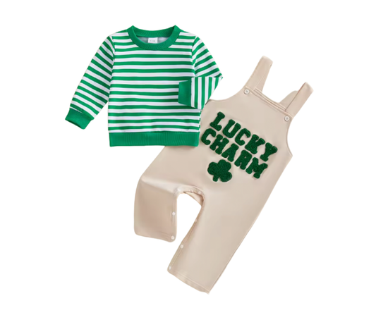 Luck Charm Overall Striped Green Shirt Set