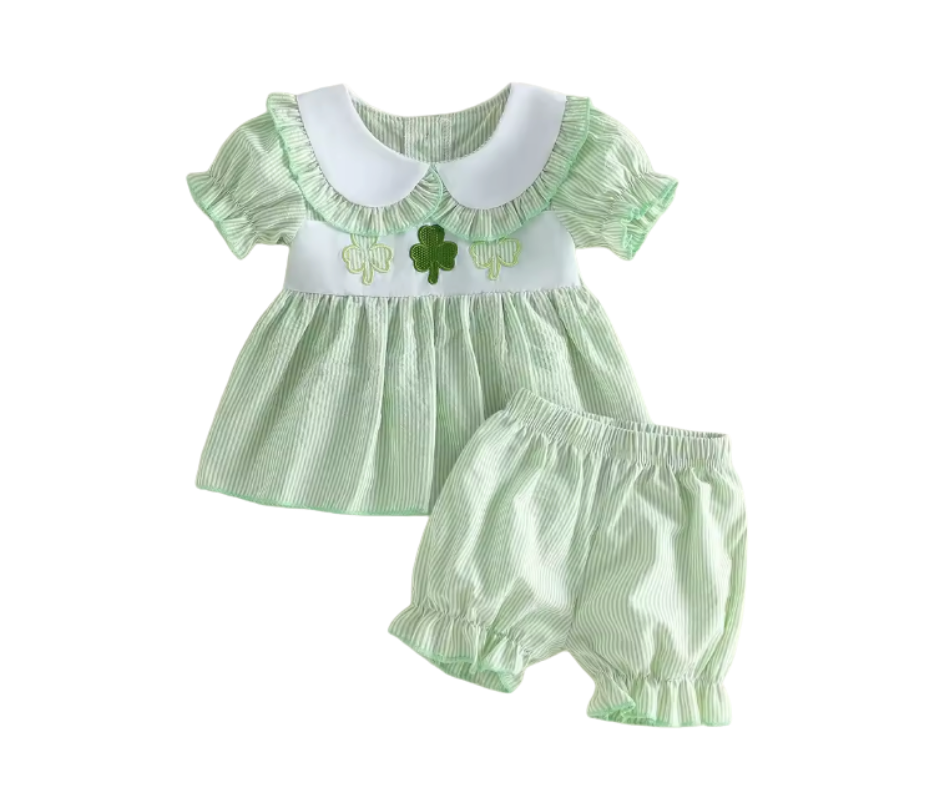 Green Seersucker Shamrock Short Set