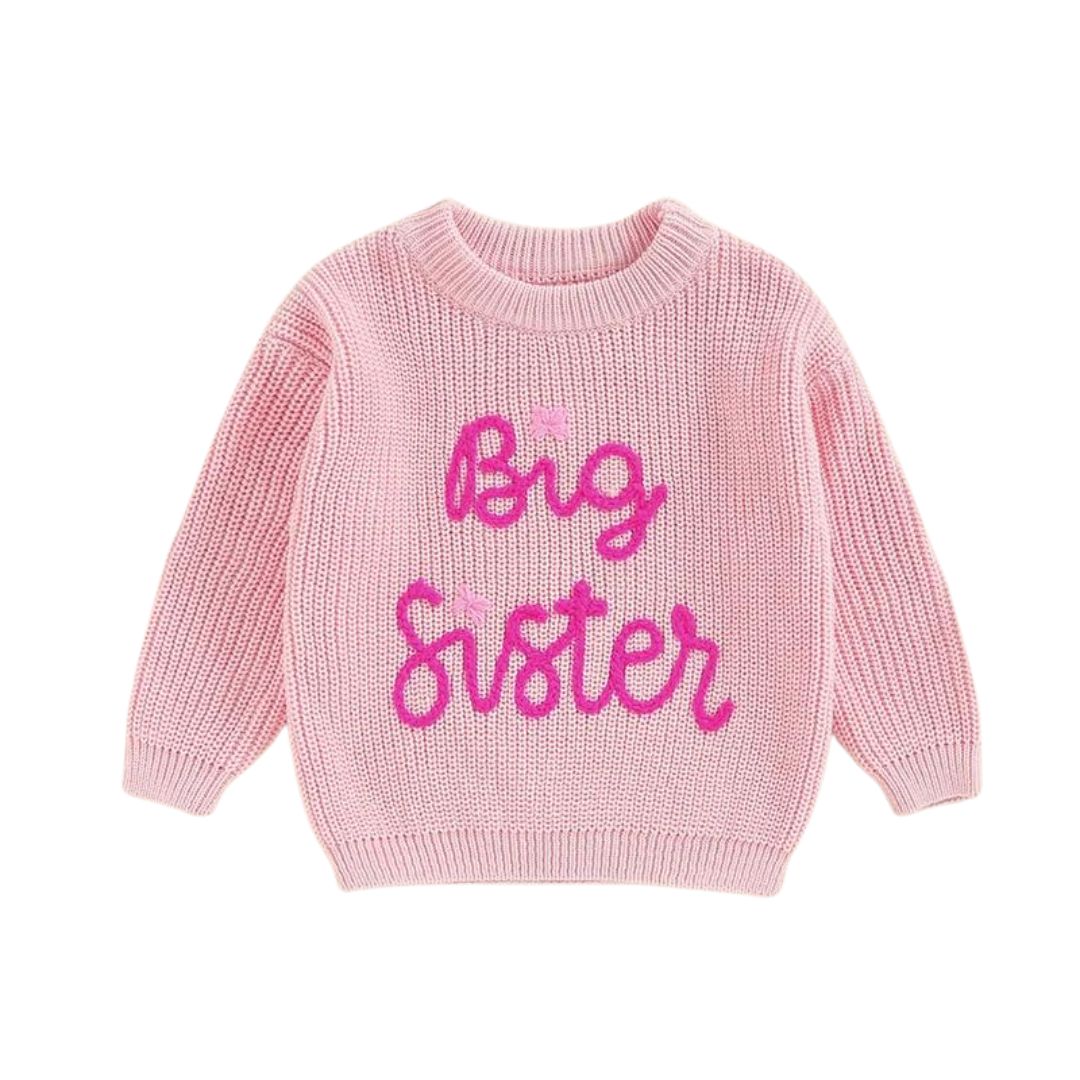 Pink Big Sister Embroidered Sweater