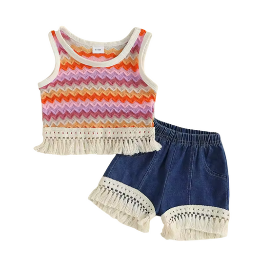Crochet Fringe Tank and Short Set