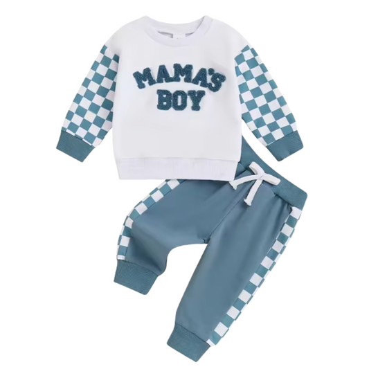 Blue Chex Color block Mama's Boy Lounge Set