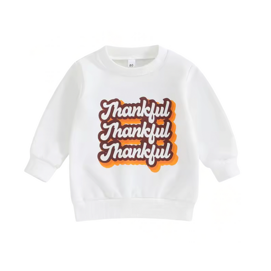 White Retro Color Thankful Crewneck